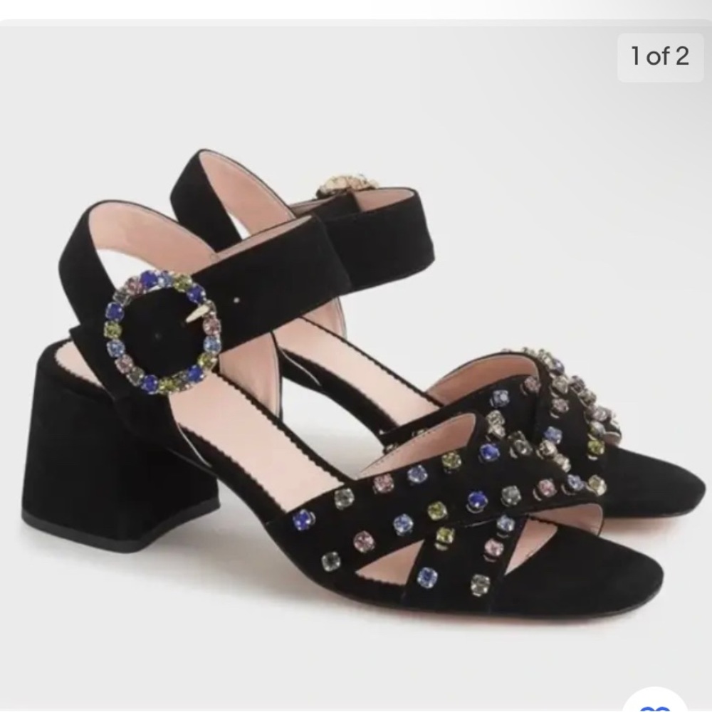 J.Crew Suede Penny sandals with jewels BNIB jeweled block heel sandal